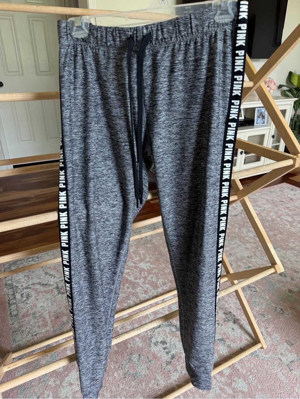 PINK Gray Jogger Pants with Logo Side Tape